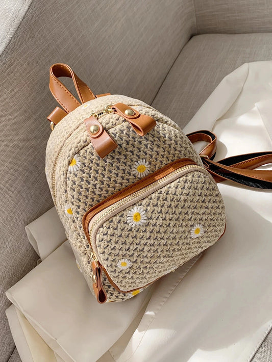Mini Floral Embroidered Straw Bag Perfect For Summer Beach Travel Vacation Fashionable Student Straw Small